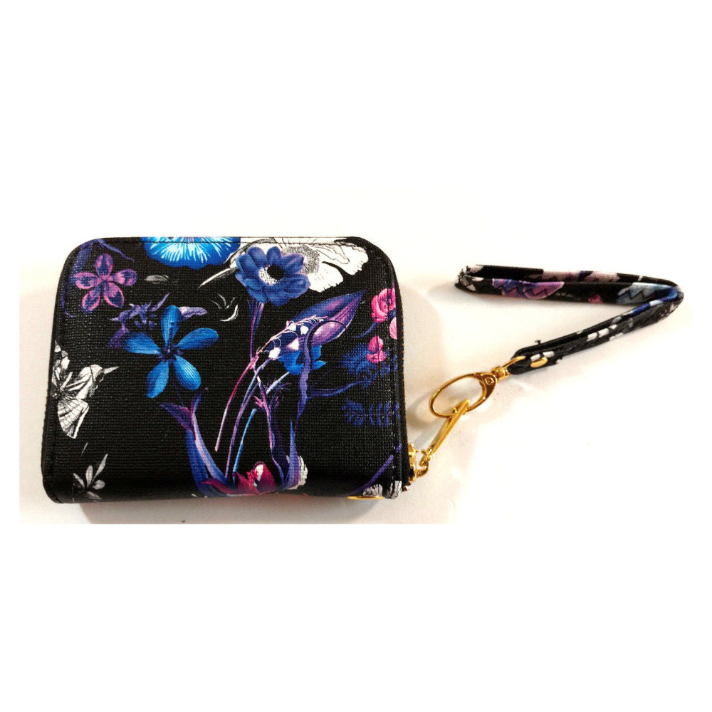 Wallet Womens Zip Up Wristlet Floral Black Blue